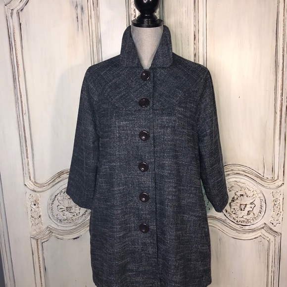 Ambition Blue Tweed Mid Sleeve Collared Button Down 50’s / 60’s Look Coat S/M - Picture 1 of 16